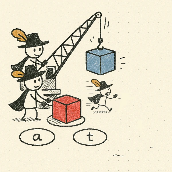 Origami cranes demonstrating a three-variable swap