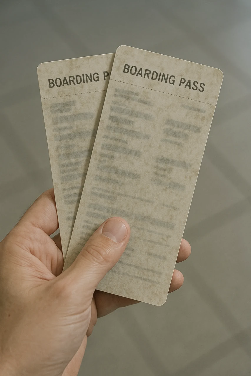 Boarding passes bleached blank by spilled perfume